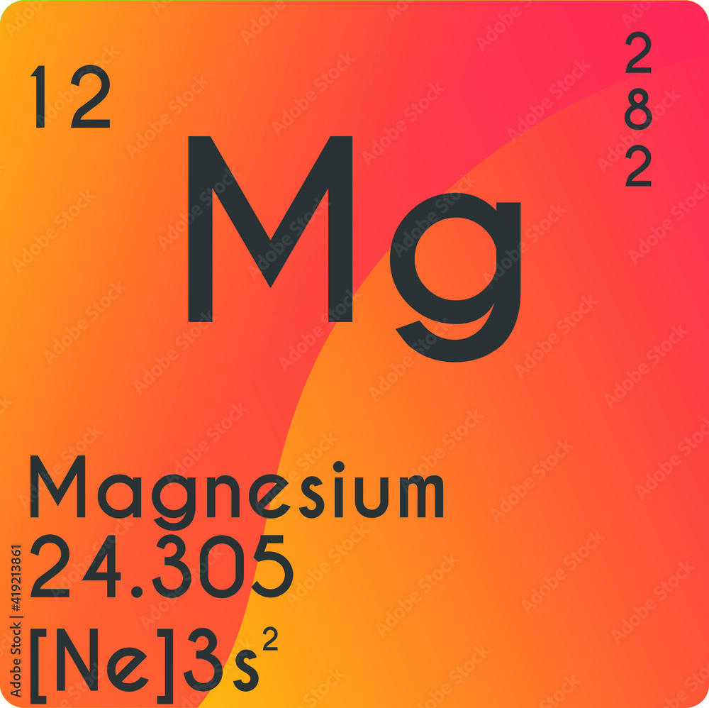 Magnesium Mg Alkaline earth metal Chemical Element vector illustration diagram, with atomic