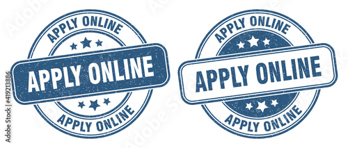 apply online stamp. apply online label. round grunge sign