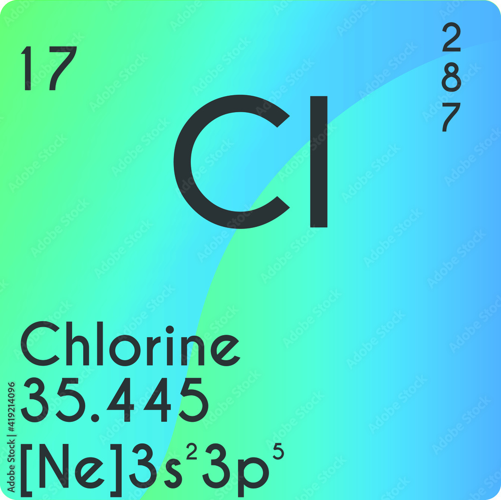 Chlorine Cl Halogen Chemical Element vector illustration diagram, with ...