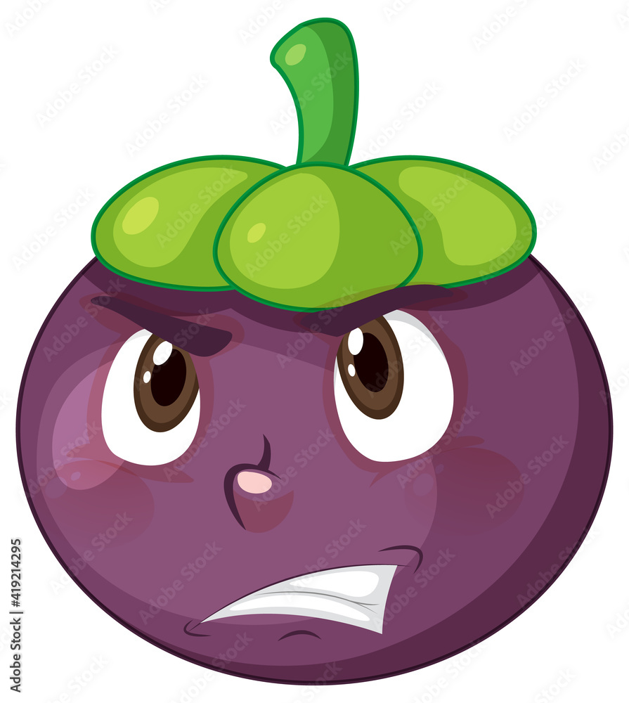 Obraz premium Mangosteen cartoon character with facial expression