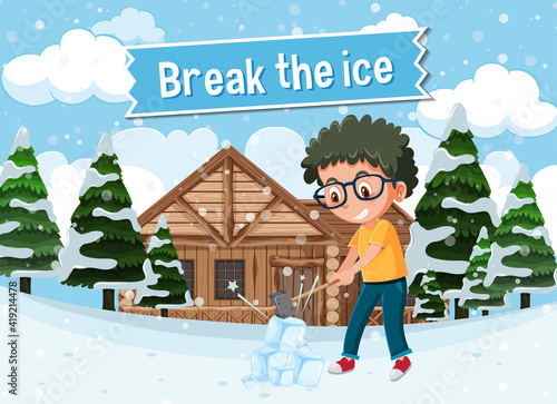 English idiom with picture description for break the ice