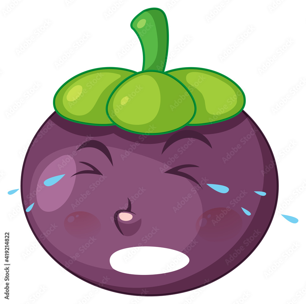 Obraz premium Mangosteen cartoon character with facial expression