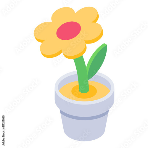 
Flower pot in isometric trendy icon 

