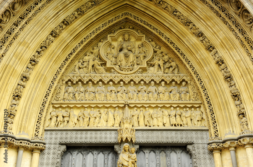 North portal tympanum. Westminster Abbey in London, England, UK. Unesco World Heritage Site since 1987