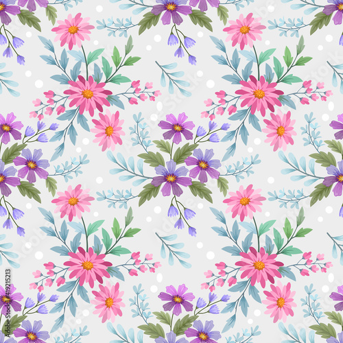 Wallpaper Mural Abstract floral seamless pattern design. Cute hand drawn illustration. Pink and purple flowers on gray background. Torontodigital.ca