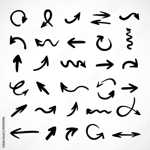 Vector set of hand-drawn arrows, elements for presentation