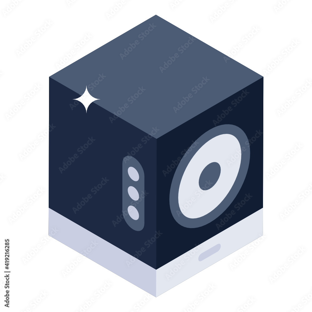 Icon of sound speaker, woofer isometric style
Icon of sound speaker, woofer isometric style