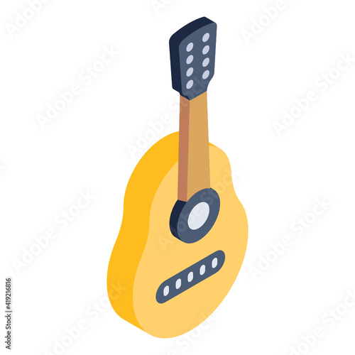 
A guitar, musical instrument icon in isometric design 

