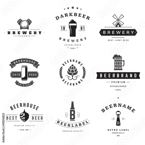 Elite beers and retro pub brands vector logos set