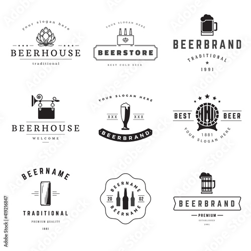 Premium beers and beerhouse brands vector logos set.