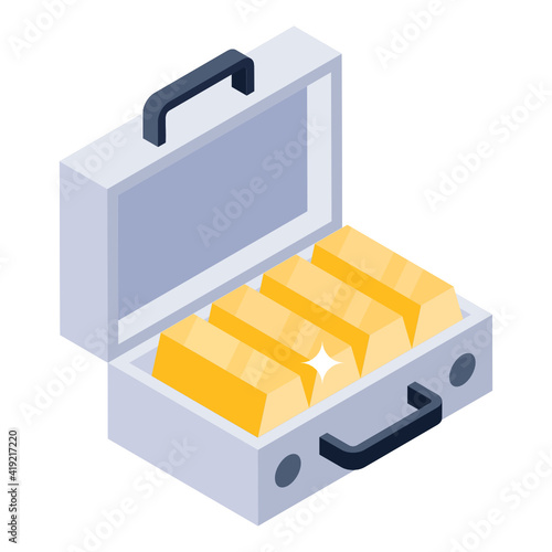 
Gold briefcase icon in editable isometric vector 

