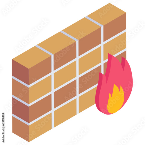 
A firewall icon in isometric editable design

