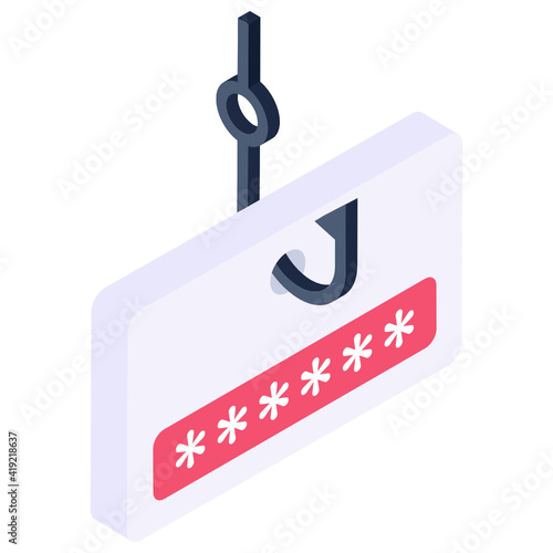 
Password phishing isometric style icon, login hacking 

