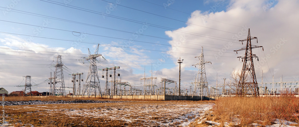 Panoramic image of high voltage substation.