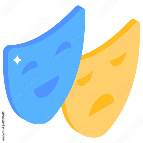 
Face masks, theme party theatre masks icon in isometric design 

