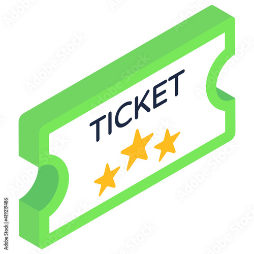 
Ticket icon in trendy isometric style. 

