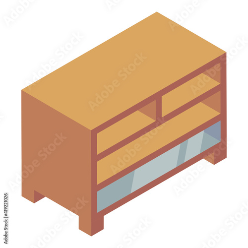 
An isometric design icon of shelves almirah 

