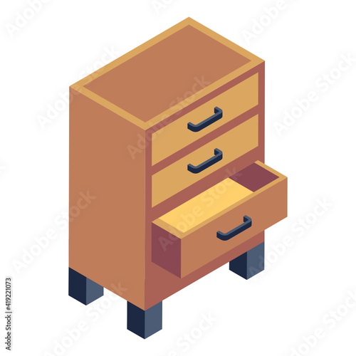  Editable isometric design of drawer table icon