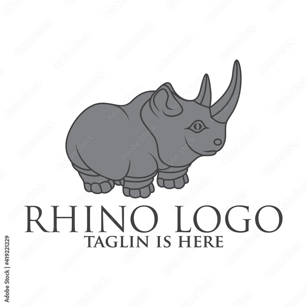 Obraz premium rhino mascot character, Rhino silhouette logos, emblems, badges, labels template design element.Isolated on white background.Vector illustration.