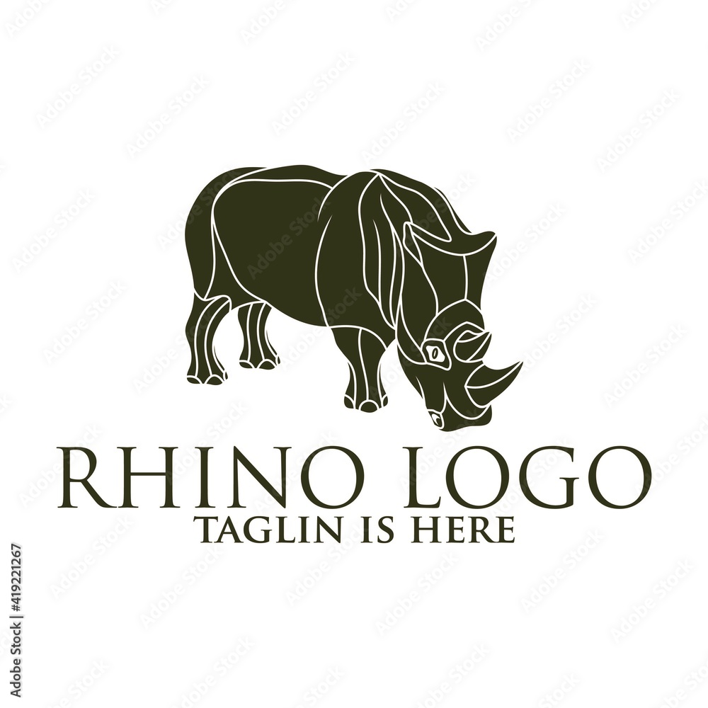 Obraz premium rhino mascot character, Rhino silhouette logos, emblems, badges, labels template design element.Isolated on white background.Vector illustration.