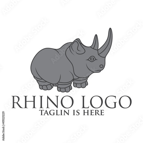 rhino mascot character, Rhino silhouette logos, emblems, badges, labels template design element.Isolated on white background.Vector illustration.