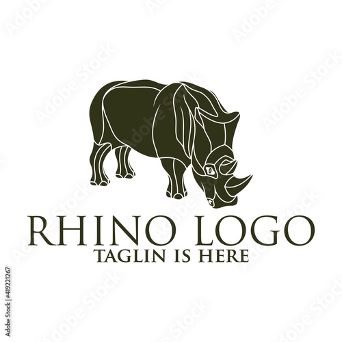 rhino mascot character, Rhino silhouette logos, emblems, badges, labels template design element.Isolated on white background.Vector illustration.