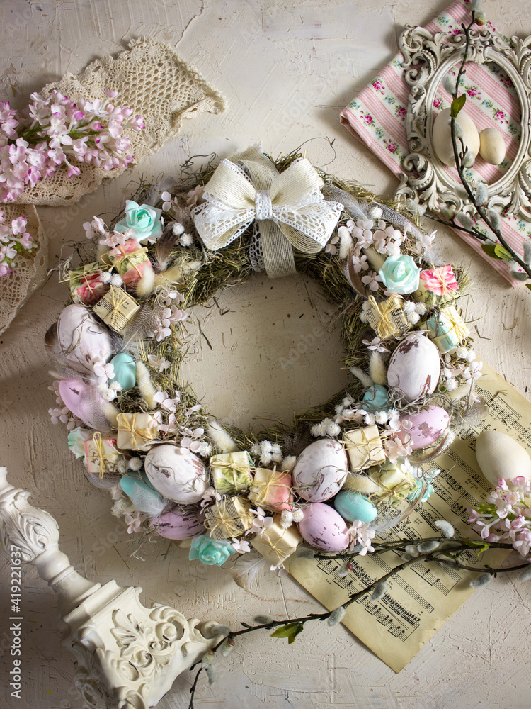 easter wreath on the table easter wreath on the table