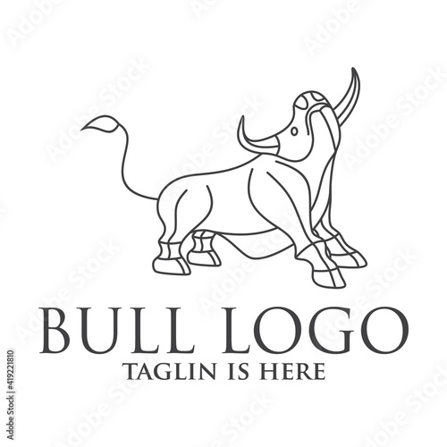 bull line toro art outline monoline linear logo vector icon, Angry Bull or Taurus Logo Mascot. Vector Illustration.
