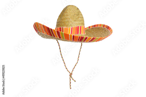 Serape straw sombrero isolated on a white background.