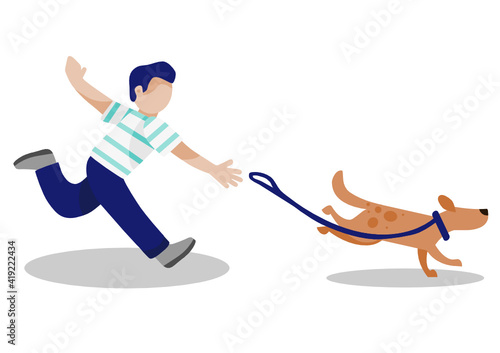 Dog got off the leash, running dog go away, dog saw something, person chasing the dog, runaway dog and his owner