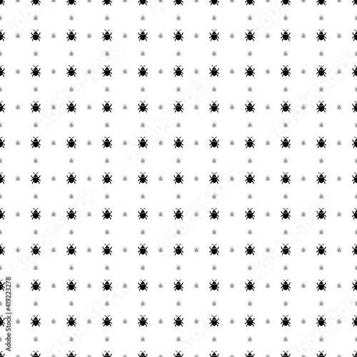 Square seamless background pattern from black bug symbols are different sizes and opacity. The pattern is evenly filled. Vector illustration on white background