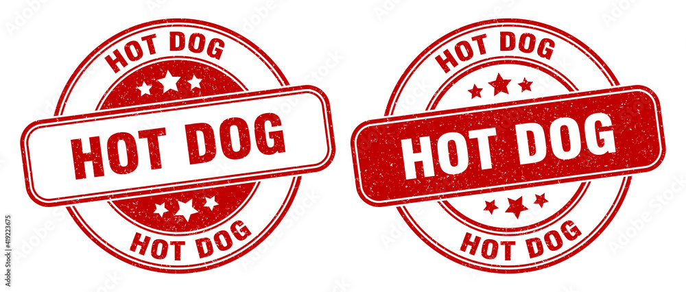 hot dog stamp. hot dog label. round grunge sign hot dog stamp. hot dog label. round grunge sign