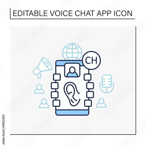 Listeners line icon. Listening lecture. Hearing voice messages. Abstract communication room with friends. Communicate concept. Isolated vector illustration. Editable stroke
