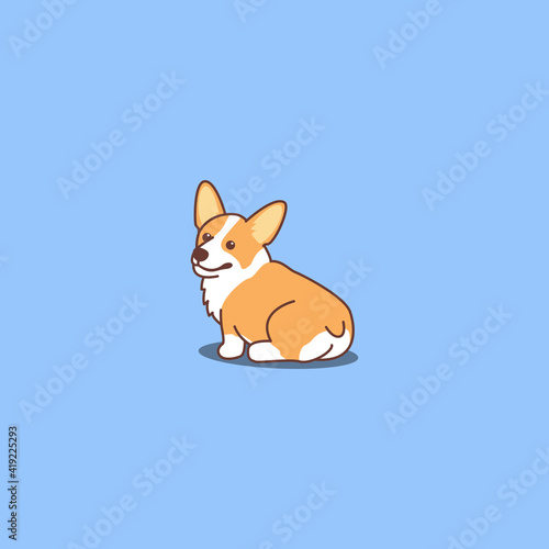 Cute corgi dog sitting cartoon, vector illustration