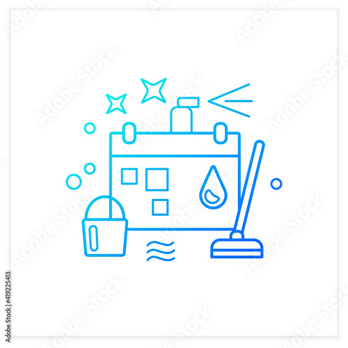 Holiday cleaning gradient icon Spring cleaning. Sweeping, wiping.Cleanup calendar, schedule. House maintenance. Isolated vector illustration.Suitable to banners, mobile apps and presentation