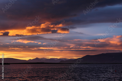 Beautiful sunset over the bay of Reykjavik, Iceland