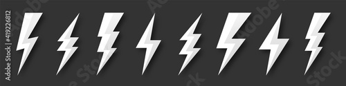 Lightning bolt icons collection. Flash symbol, thunderbolt. Simple lightning strike sign. Vector illustration.