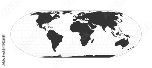 Map of the World. Nell-Hammer projection. Globe with latitude and longitude net. World map on meridians and parallels background. Vector illustration.