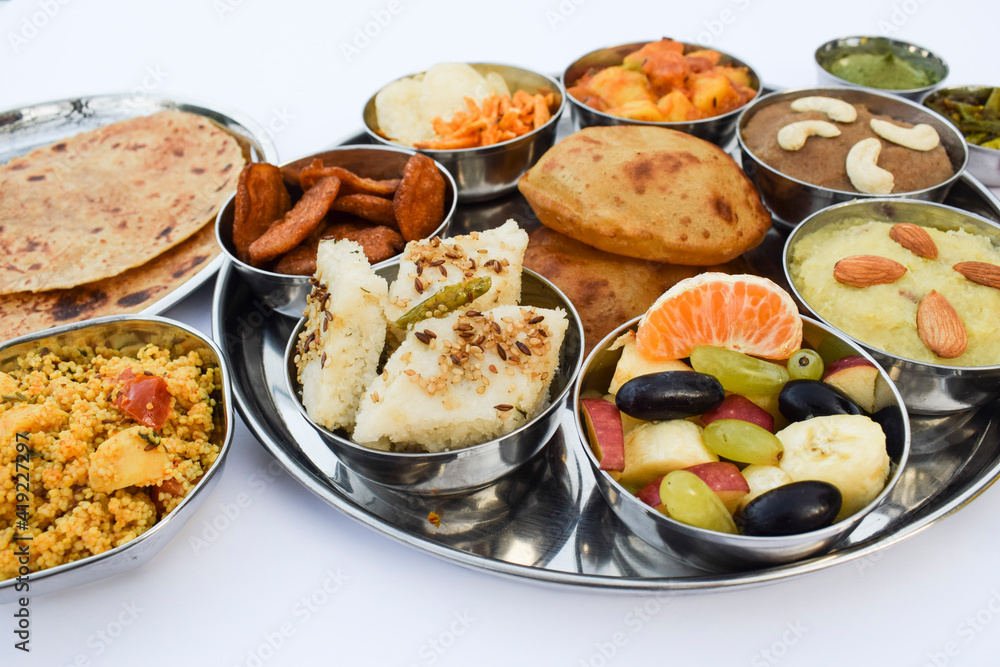 Indian Fasting cuisine Upwas items Thali complere meal for vrat