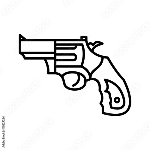 Fototapeta Illustration of a revolver gun line vector icon on a white background