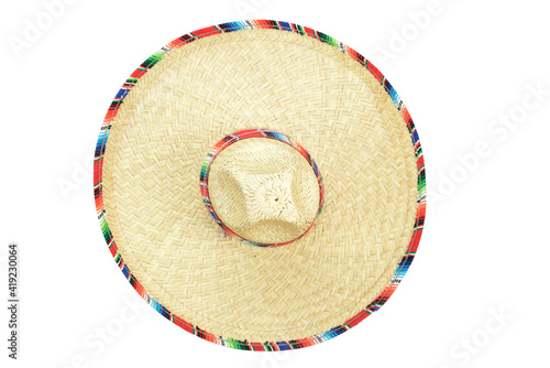 Mexican Sombrero isolated on a white background, top view