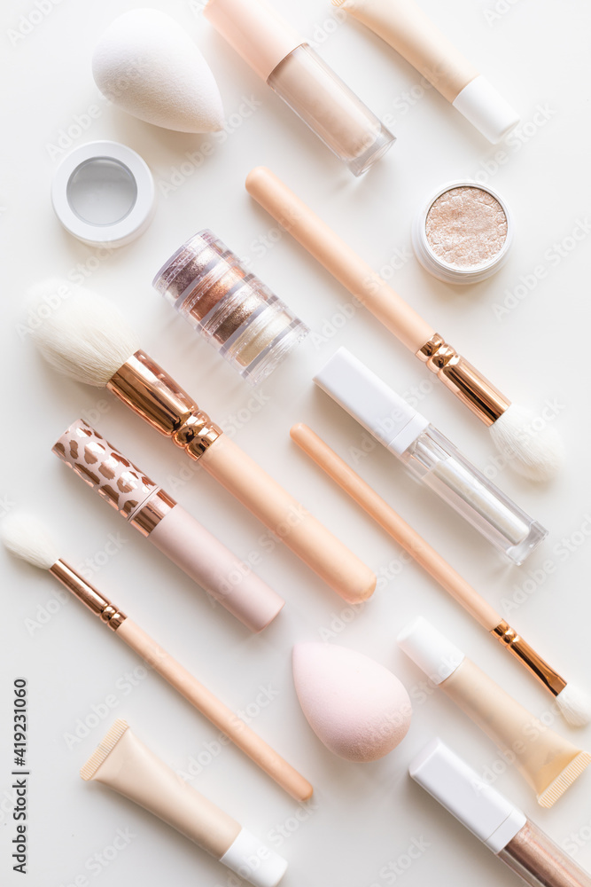 Decorative cosmetics in pink tones Decorative cosmetics in pink tones