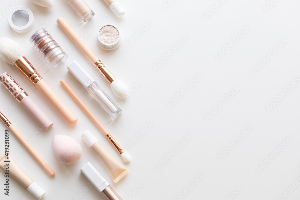 Decorative cosmetics in pink tones Decorative cosmetics in pink tones