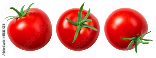 Tomato isolate. Tomato on white background. Tomatoes top view, side view. With clipping path. photo
