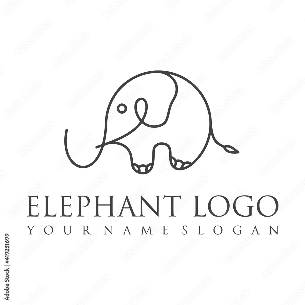 Elephant outline logo, simple vector illustration of the elephant. Elegant one line lucky elephant for children ur business usage. Outlined baby elephant, wildlife or zoo. Elephant outline logo, simple vector illustration of the elephant. Elegant one line lucky elephant for children ur business usage. Outlined baby elephant, wildlife or zoo.