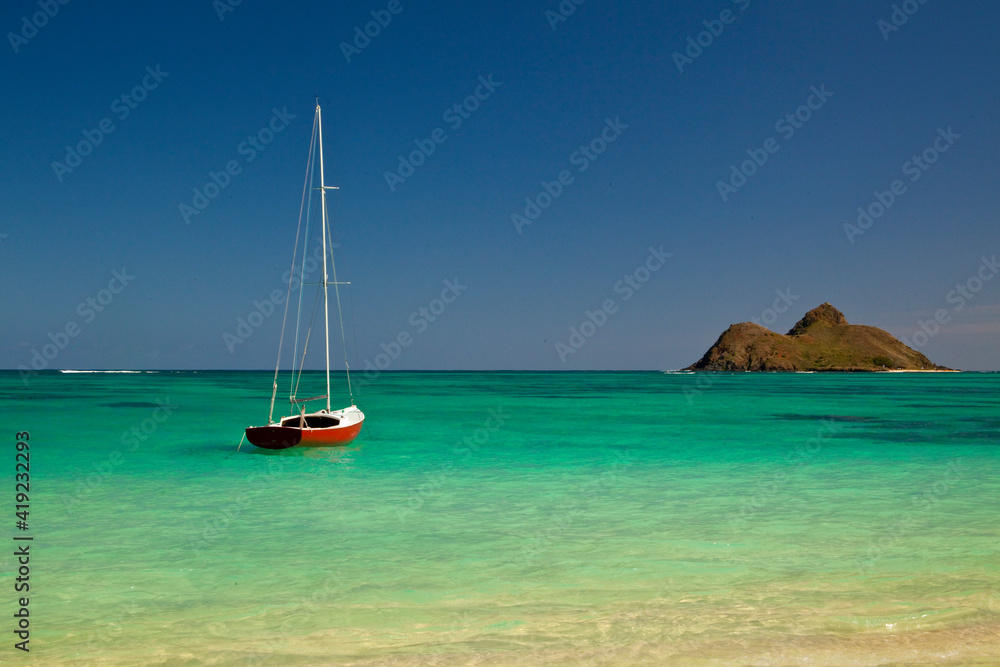USA, Hawaii, Oahu, Lanikai Beach with tropical blue water and islands off shore USA, Hawaii, Oahu, Lanikai Beach with tropical blue water and islands off shore