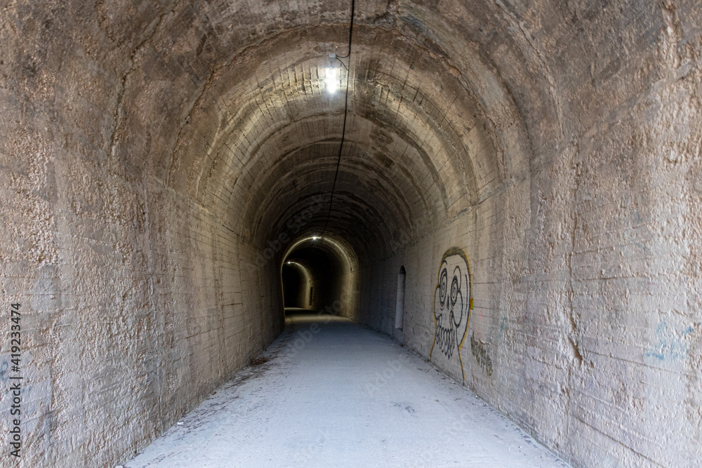 Tunnel of an old train track, nowadays converted into a greenway, in Alcoy (Alicante, Spain).