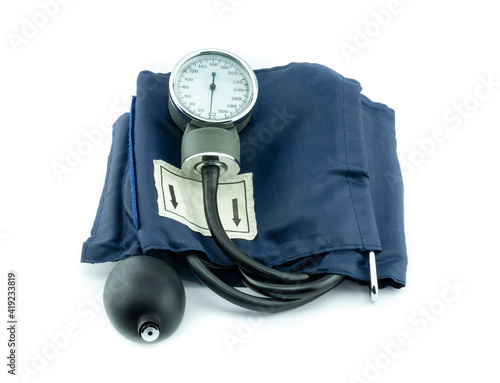 Aneroid Sphygmomanometer isolated on white background.