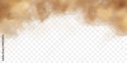 Realistic dust clouds. Sand storm. Polluted dirty brown air, smog. Vector illustration.