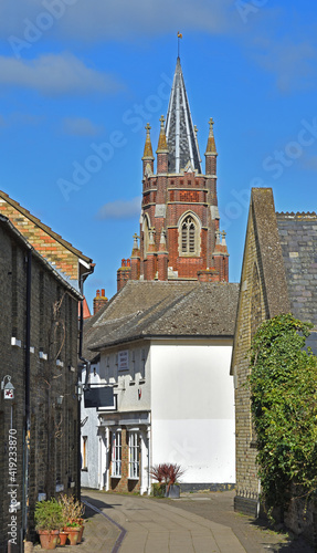 Church walk St Neots with the tower of the United Reform Church. photo